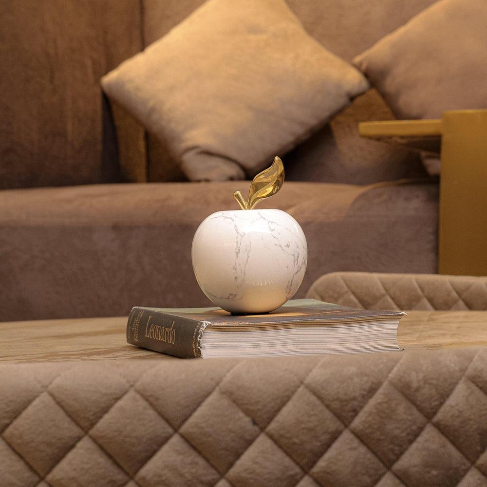Large Marble Apple Décor Object | Luxury White Marble Accent | Premium Showpiece