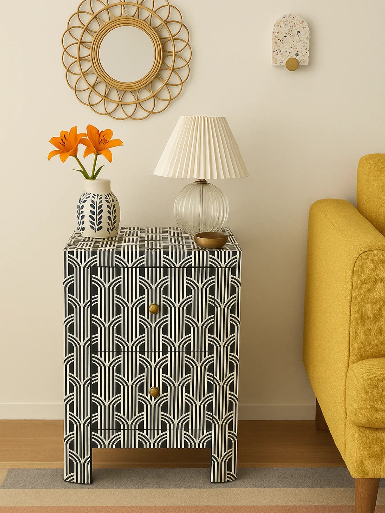 Inlay Bedside Table -Hornbill