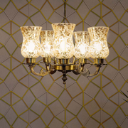 Antique Aluminium 5 Light Lustre Etched Glass Ceiling Hanging