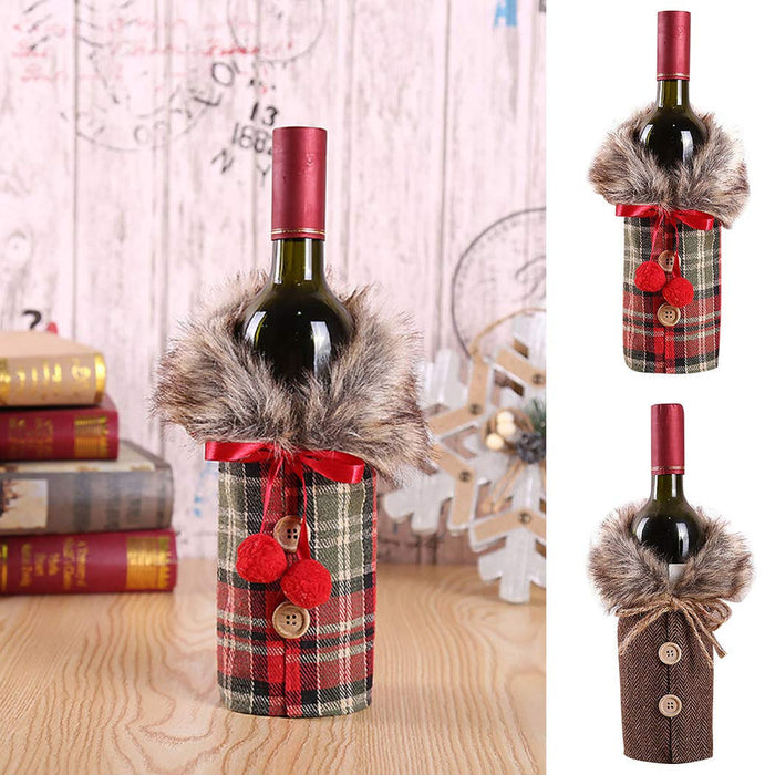 Christmas Fur Wine Bottle Cover | Xmas Fur Bottle Wrapping Pouch