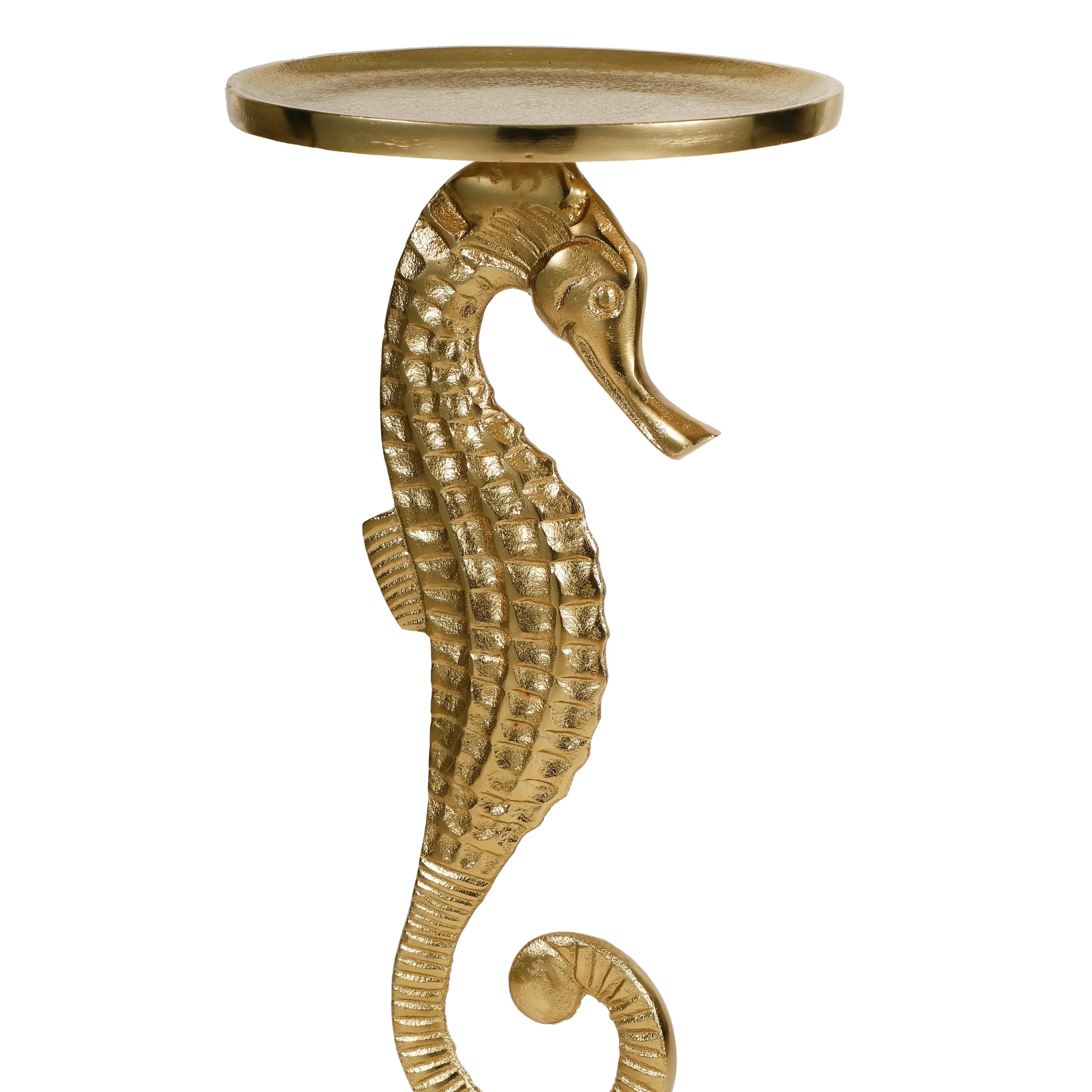 Gold Seahorse Side Table for Living Room | Coastal Theme Corner Table