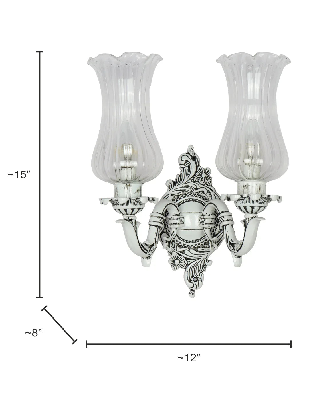 Traditional Swan Double Wall Lamp in Antique White with Fluted Glass Shades