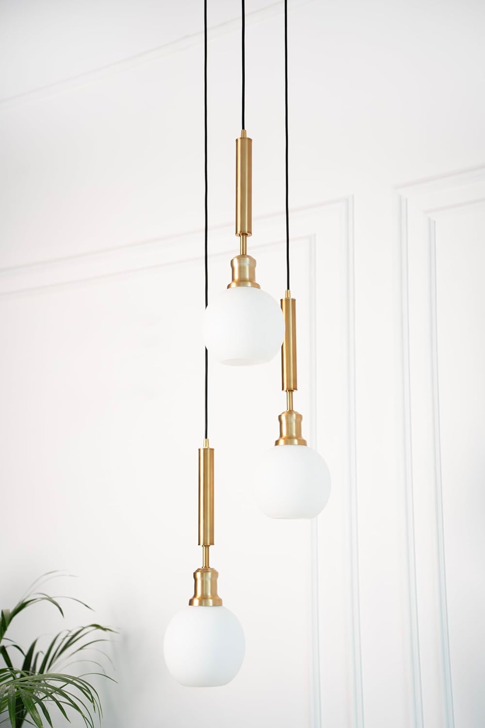 Triple Globe Hanging Pendant Light Antique Brass Finish with Frosted Milky White Glass for Living Room and Home Decoration