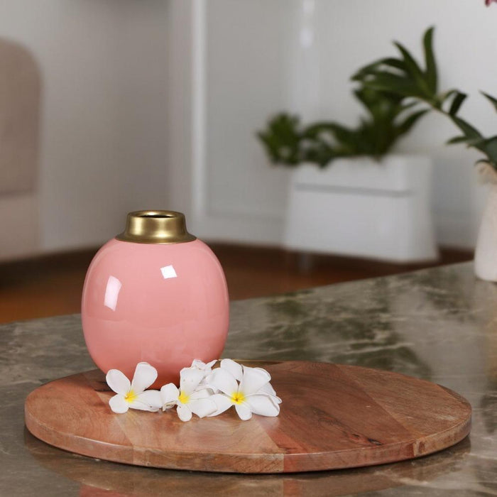 Mayur Pink Enamel Vase for Gifting & Decor | Flower Vase for Table Decor