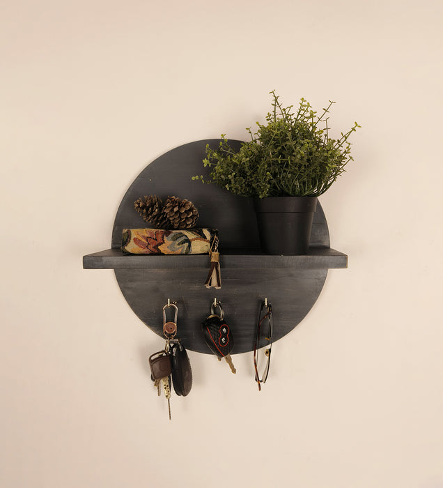 Lotus Wooden Wall Shelf Organiser With Key Holders