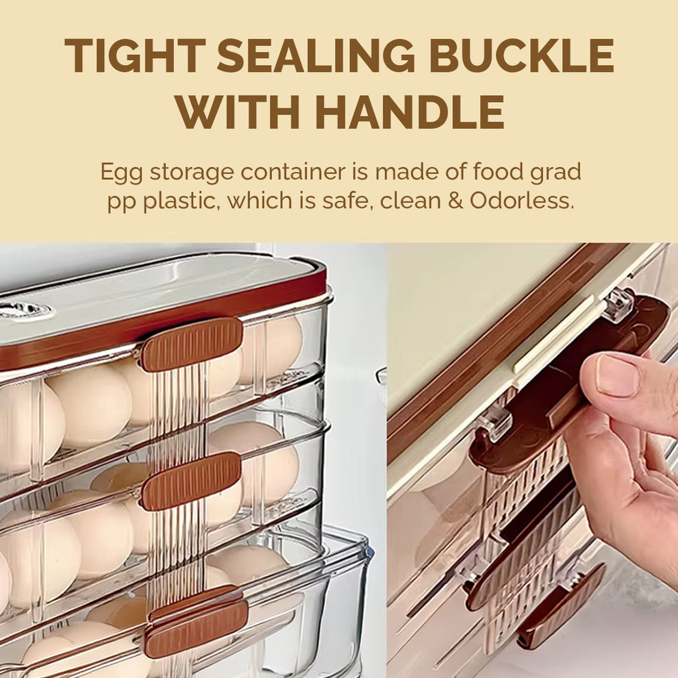 Egg Holder with Auto Rolling Design | Transparent Fridge Egg Dispenser Storage Organizer | Unbreakable, Space Saving Egg Container for Refrigerator Kitchen (2-Tier- Dubble Side)