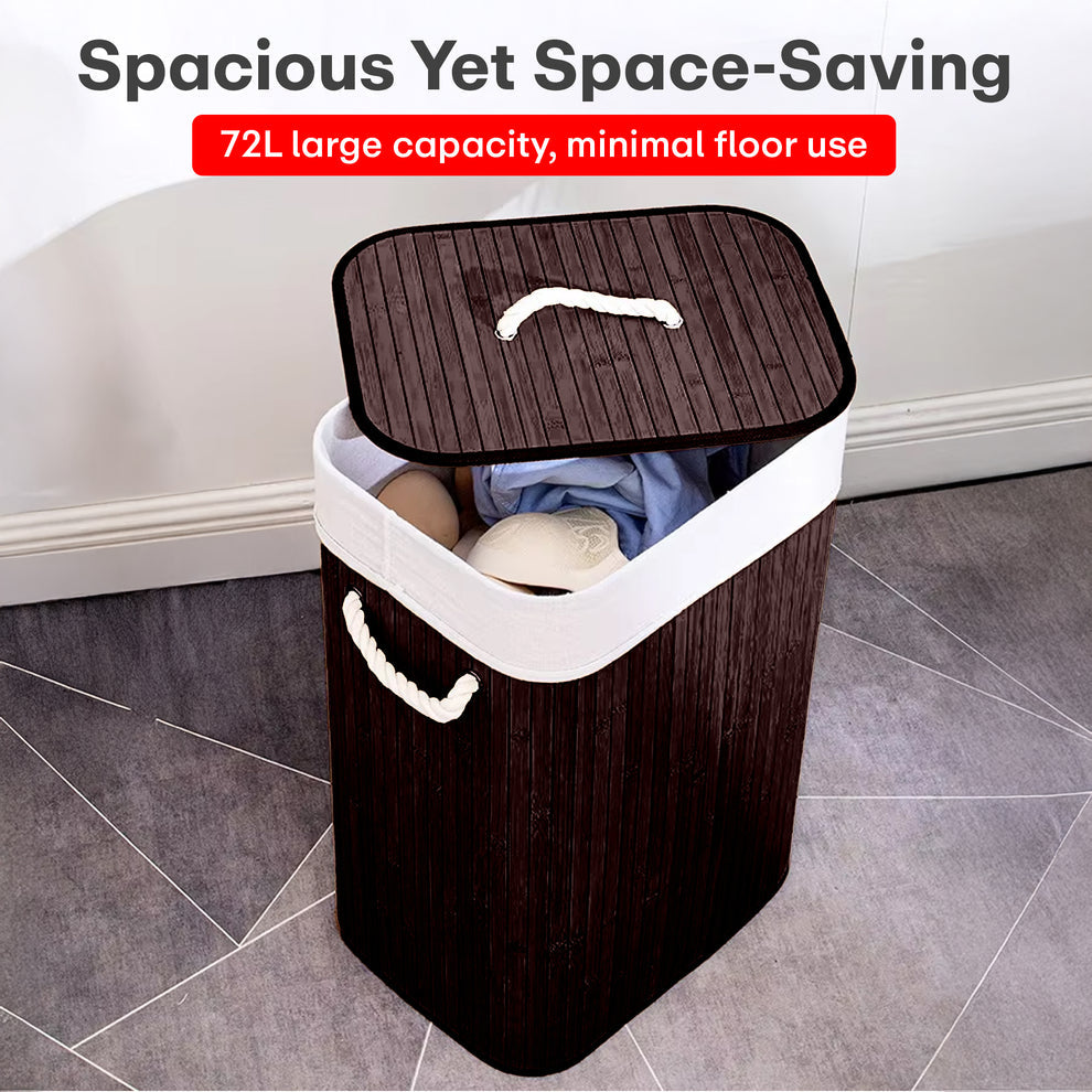Bamboo laundry bag basket for clothes with lid toy storage organiser box foldable Round Home Organizer and Storage | Eco Friendly | Compact and Easy to carry