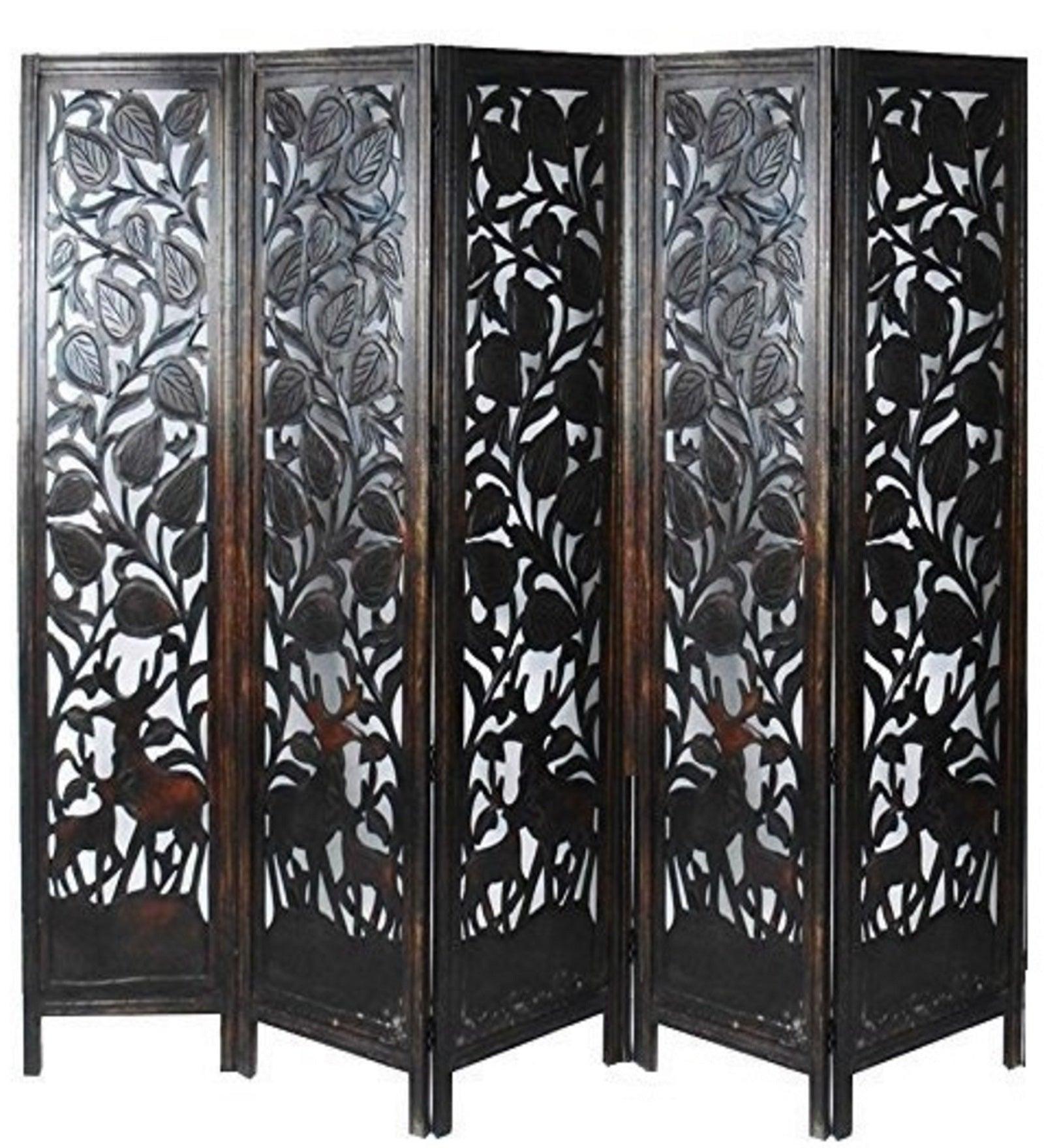 Hand Carved Mango Wood Folding Room Divider with MDF Jali