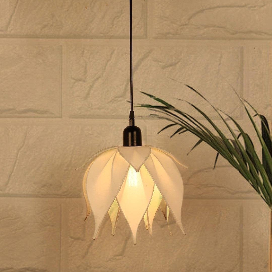Auspicious Ivory Lotus Pendant Wall Hanging Light Lamp For Indoor & Outdoor Decor