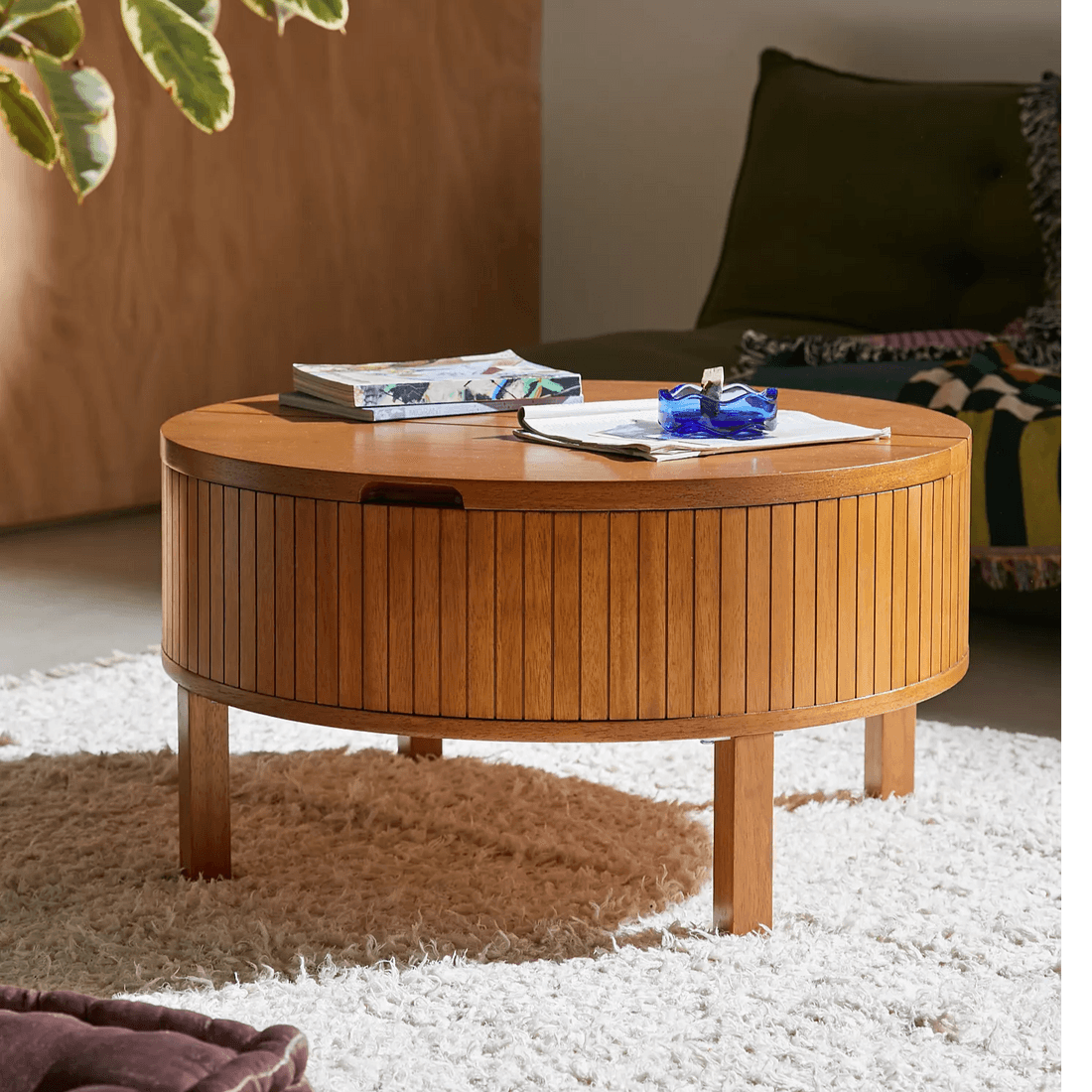 Barrel Shape Solid Mango Wood Coffee Table With Storage | Center Table for Living Room