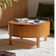 Barrel Shape Solid Mango Wood Coffee Table With Storage | Center Table for Living Room