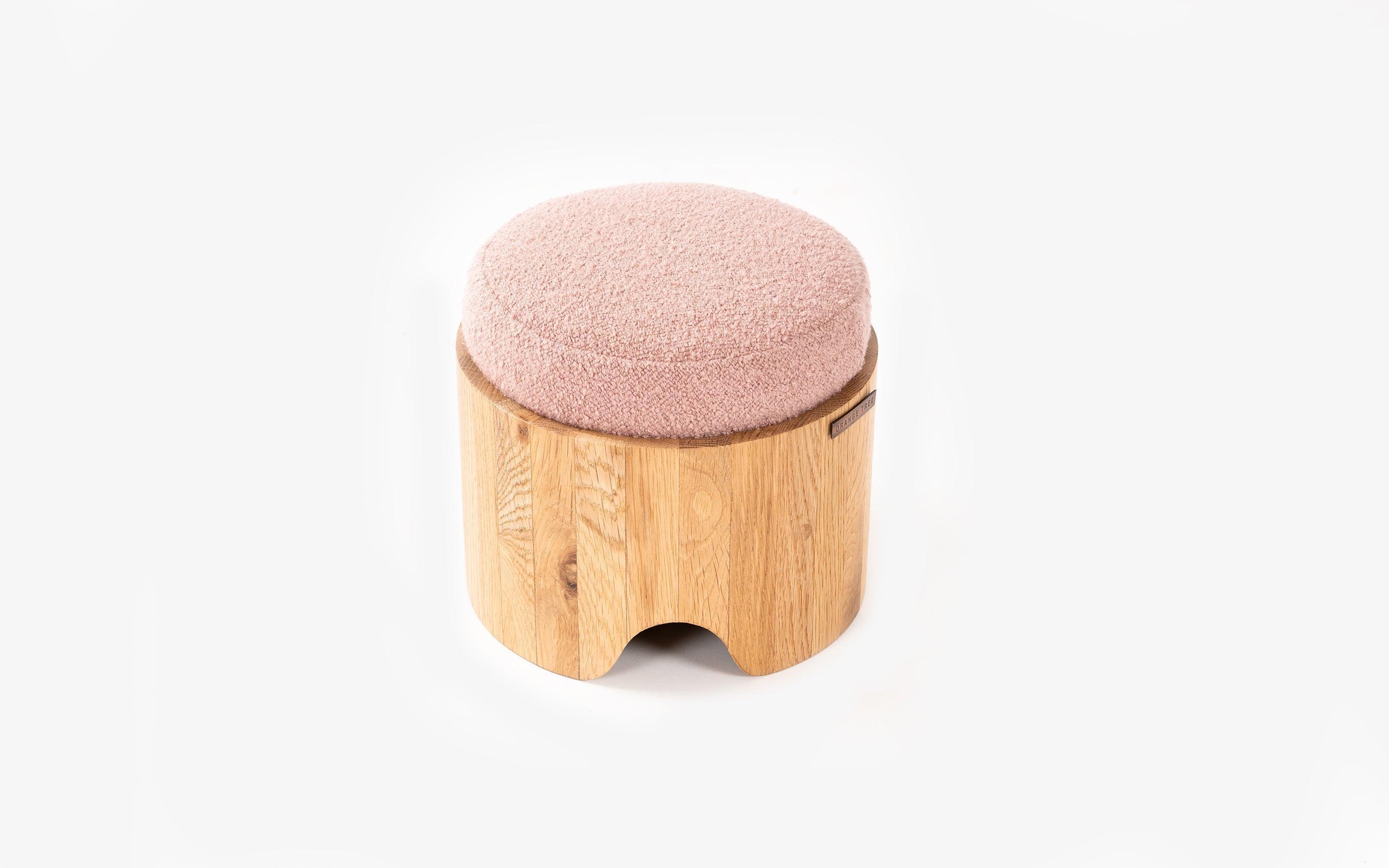 Kiko Stool Blush | Solid Oak Wood Stool for Living Room | Bedside Sitting Stool