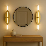 Modern Designer Wall Light – Gold Finish, Dual Tube LED with Oval Panel