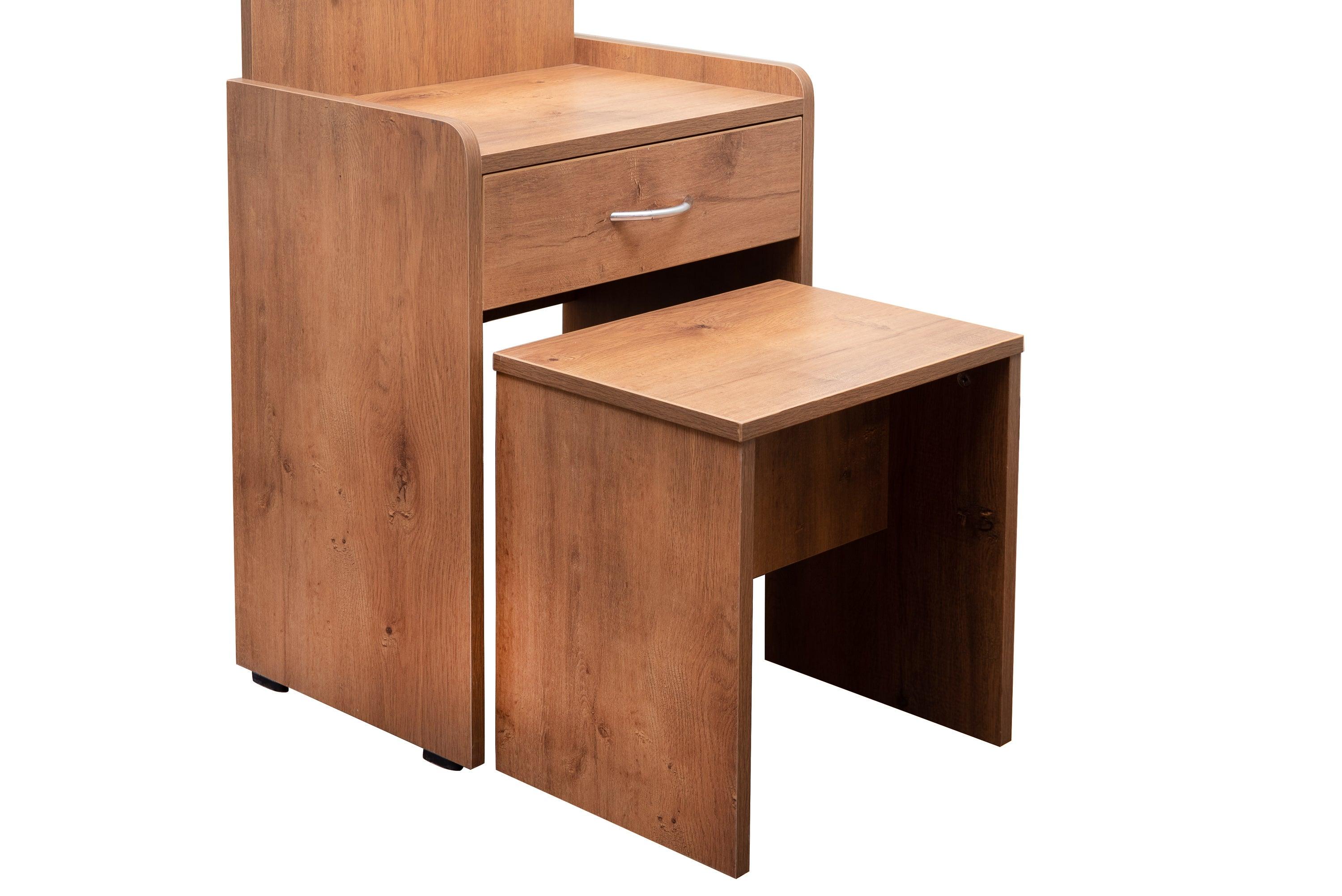 Minion Wooden Dressing Table with Mirror, Drawer & Stool | Modern Dressing Table with Storage