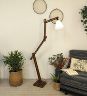 Hydra Wooden Floor Lamp with Brown Base and Jute Fabric Lampshade
