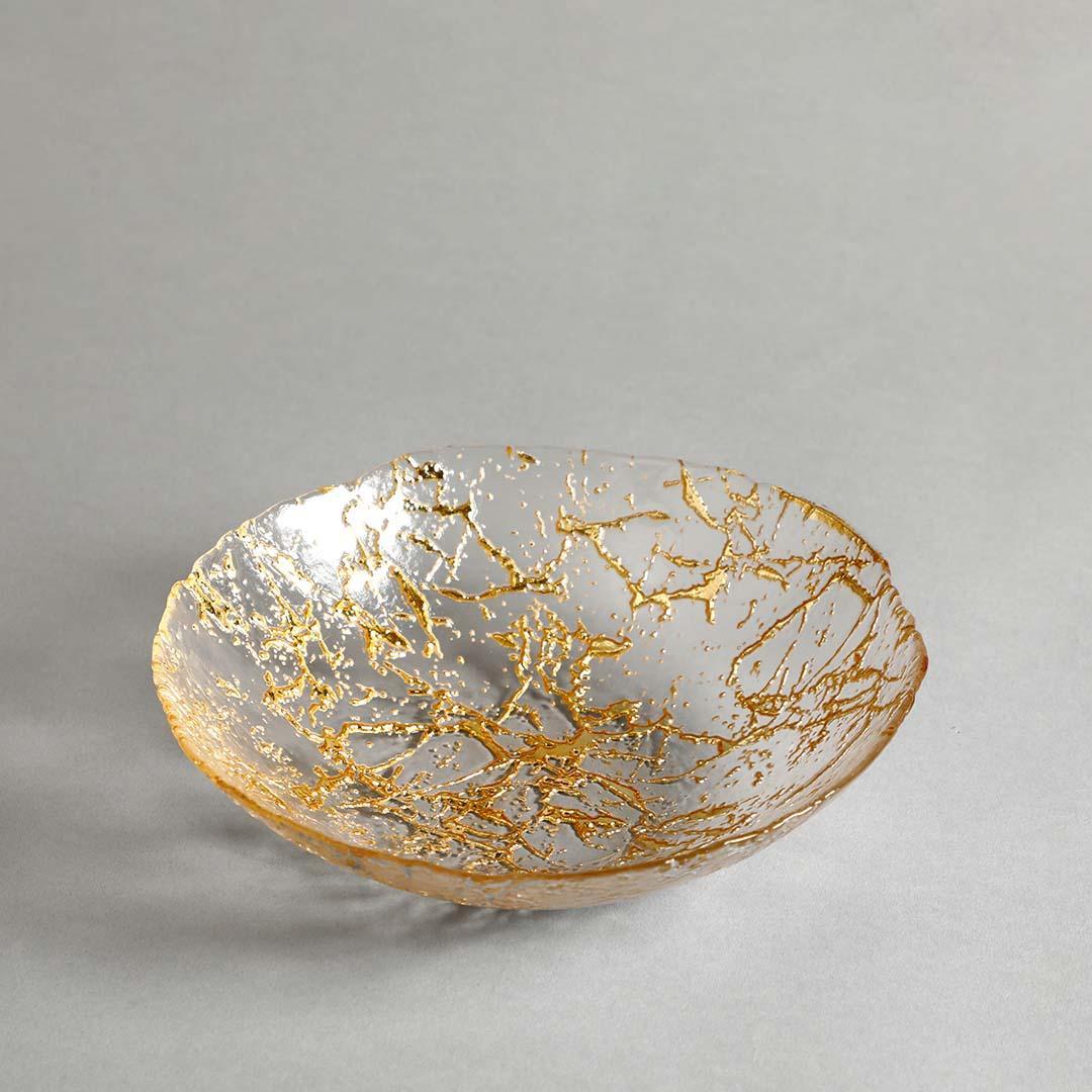 Flavia Designer Gold Decorative Serving Bowl | Glass Bowl for Dining & Home Décor