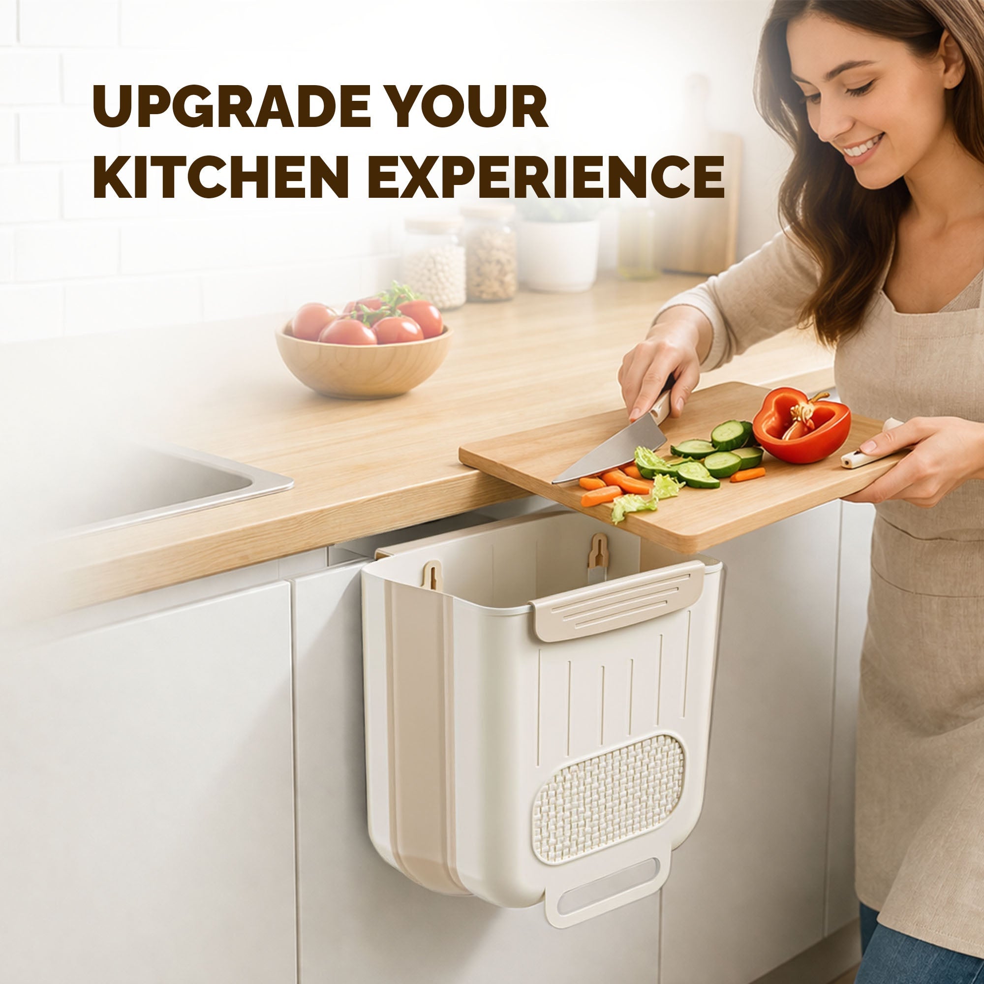 Mini Foldable Hanging Dustbin for Kitchen Cabinet | Wall Mount Garbage Bin No Bend | Medium Capacity Waste Container for Home, Kitchen, Bathroom & Cabinet Door
