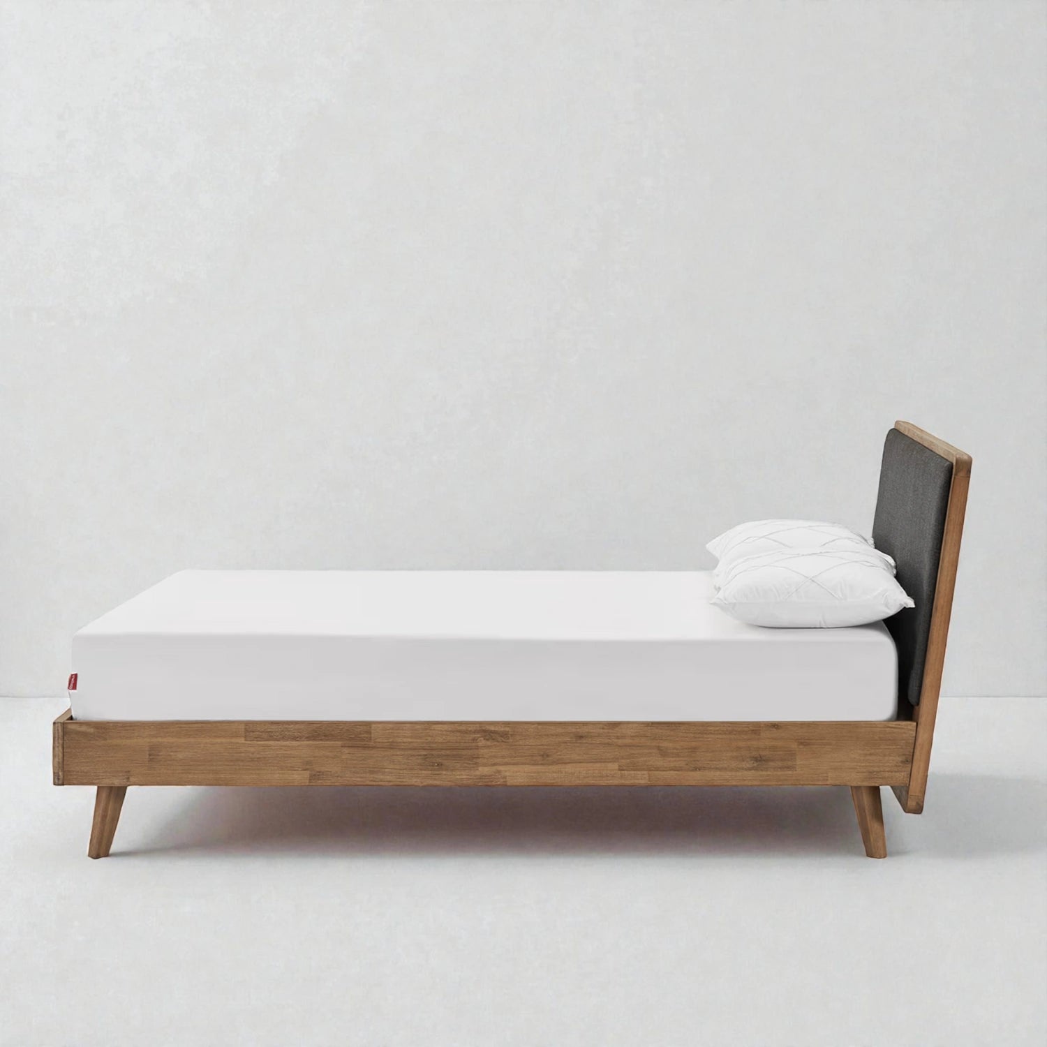 Sej Solid Teak Wood And Fabric Upholstery King Size Bed