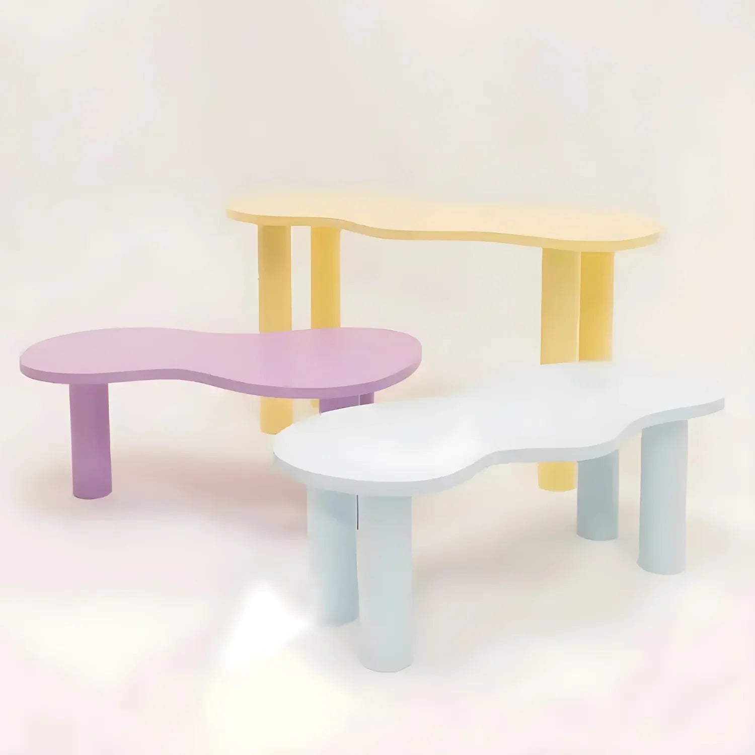 Computer Desk Study Desk with Rounded Edges & Plump Legs Multicolours (Set of 3)