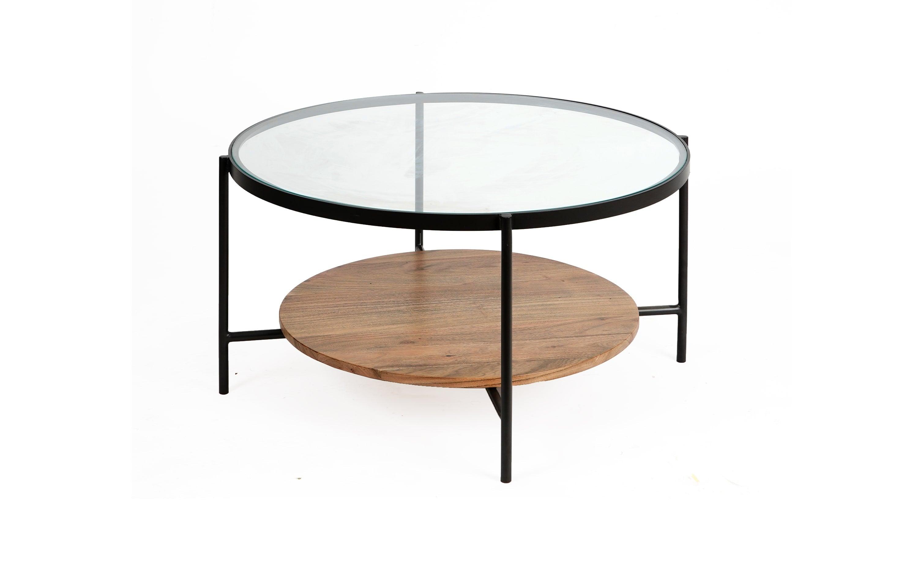 Mira Round Coffee Table | Glass & Wooden Center Table for Living Room | Tea Table