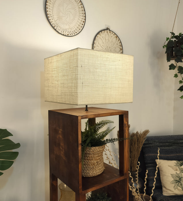 Agnes Wooden Floor Lamp with Jute Fabric Lampshade