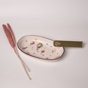 Stoneware Oval Tray with Hot Air Balloon Print & Brass Tong – Whimsical Serveware Set for Snacks, Cookies & Festive Gifting