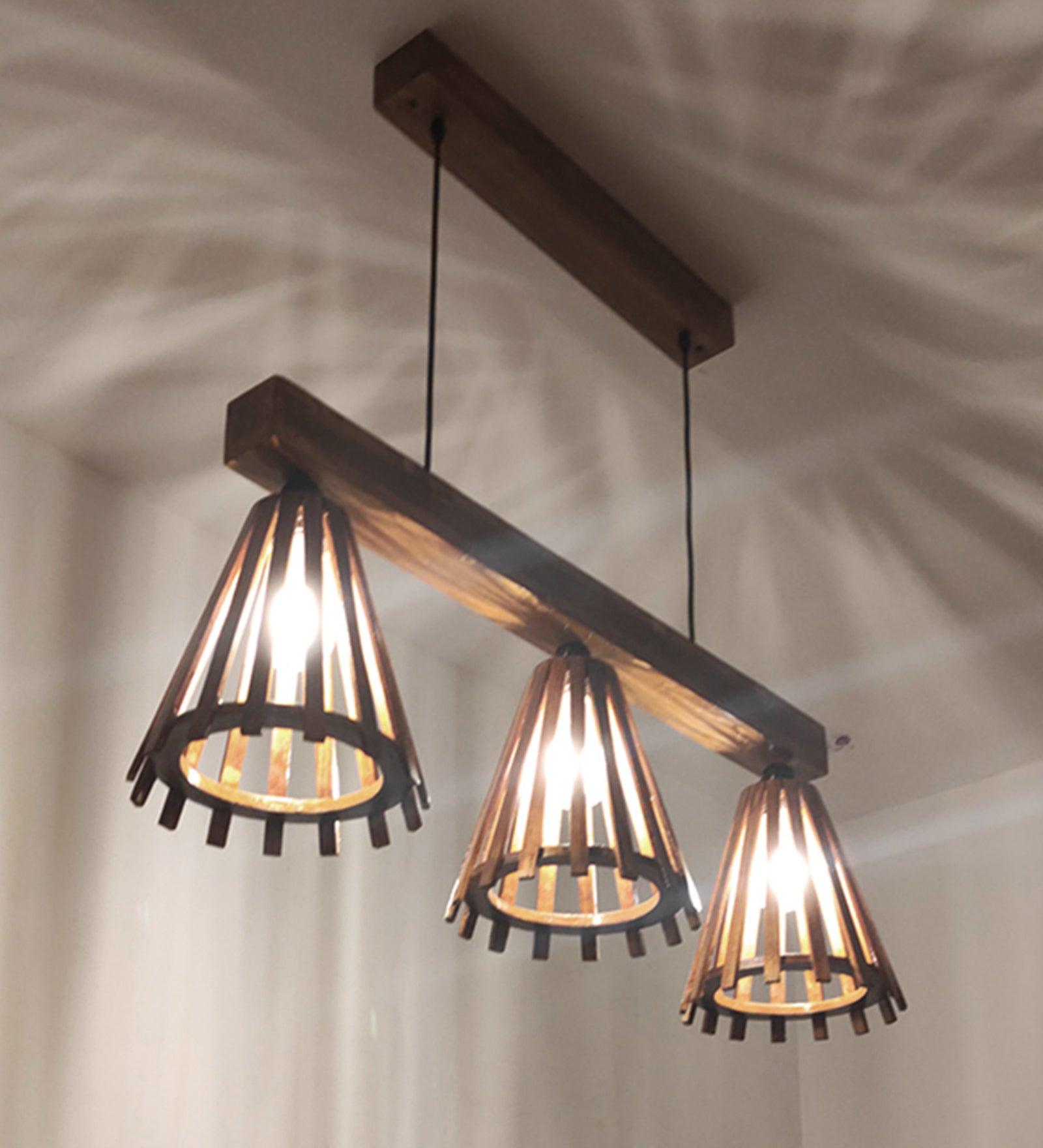 Funnel Brown Wooden 3 Series Hanging Lamp