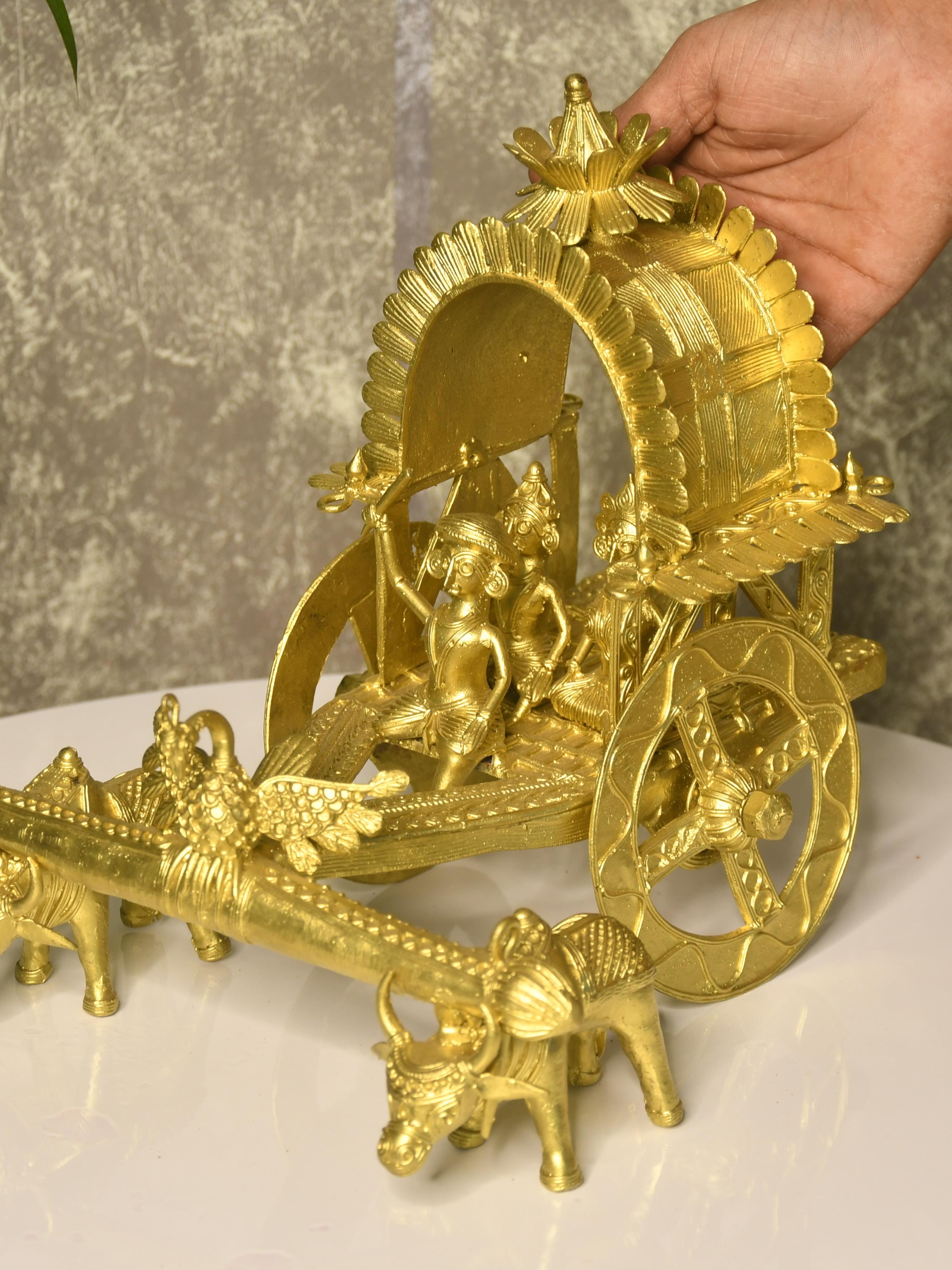 Large Dhokra Craft - Cow Cart Brass Decor