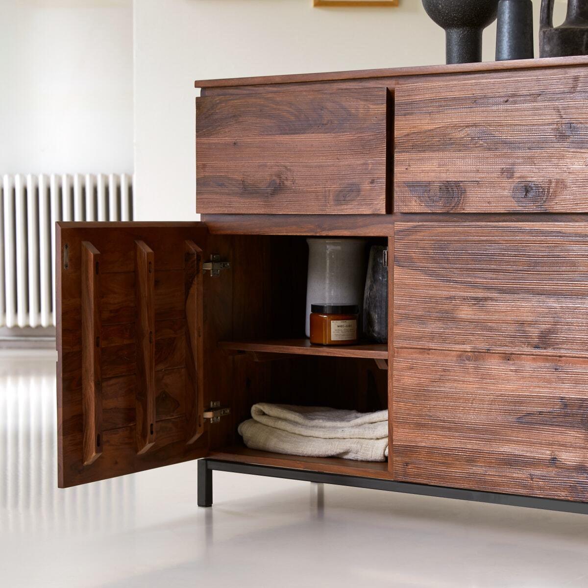 Quasar large sideboard with metal legs strip design honey finish size - medium