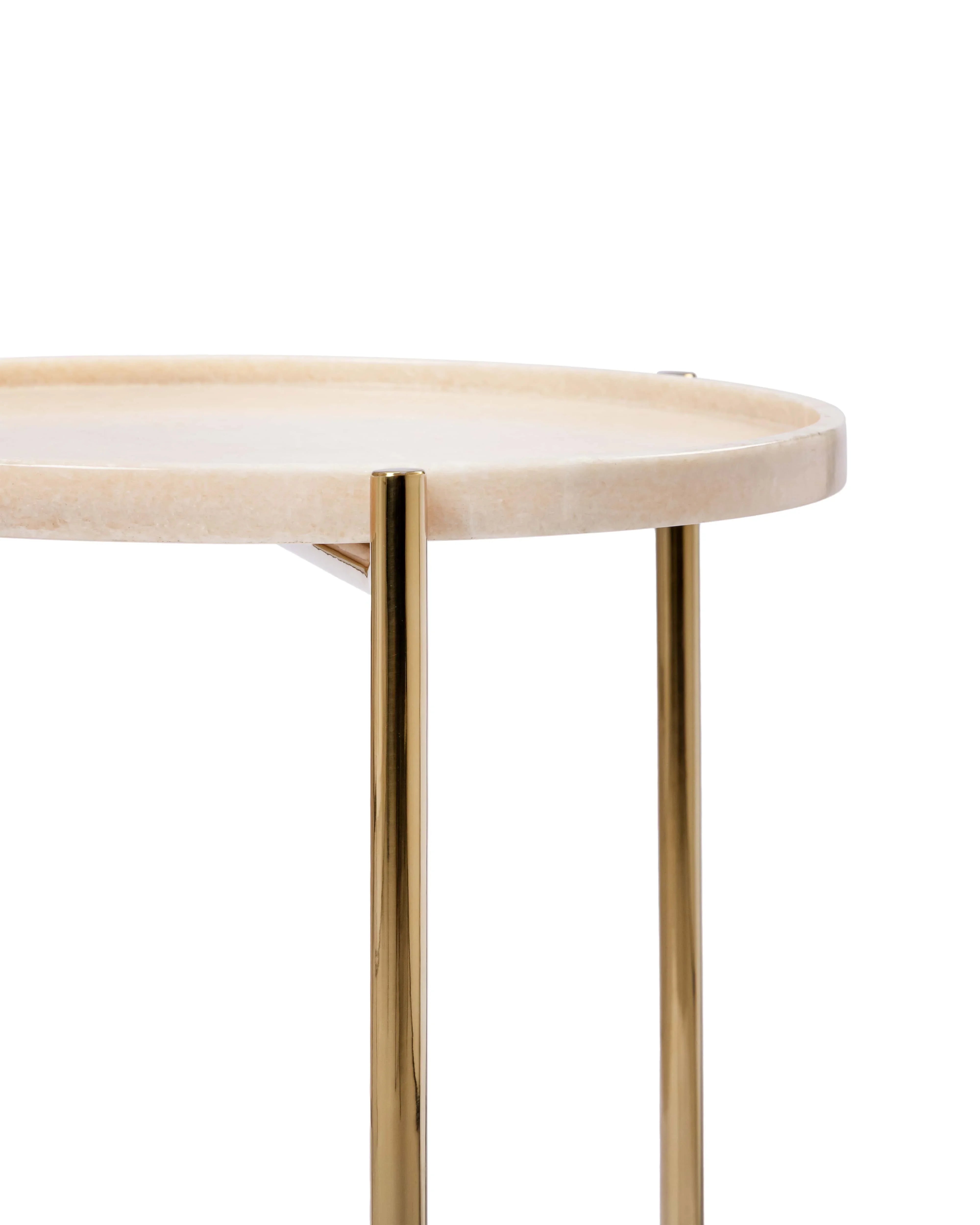 Tri-Metal Side Table with White Marble Top | Brass Gold Accent End Table for Living Room