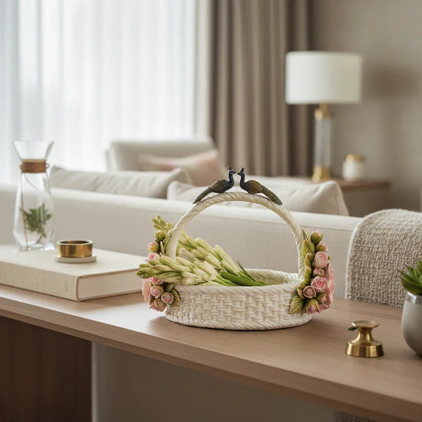 Decorative Marble Dust Basket | Modern Storage Organizer for Home Décor