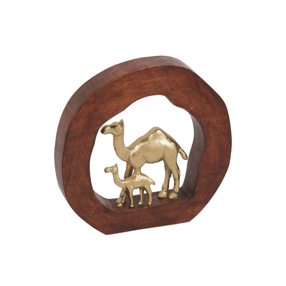 Camels Metal Sculpture On Wooden Stand | Showpiece for Living Room | Home Decor Item
