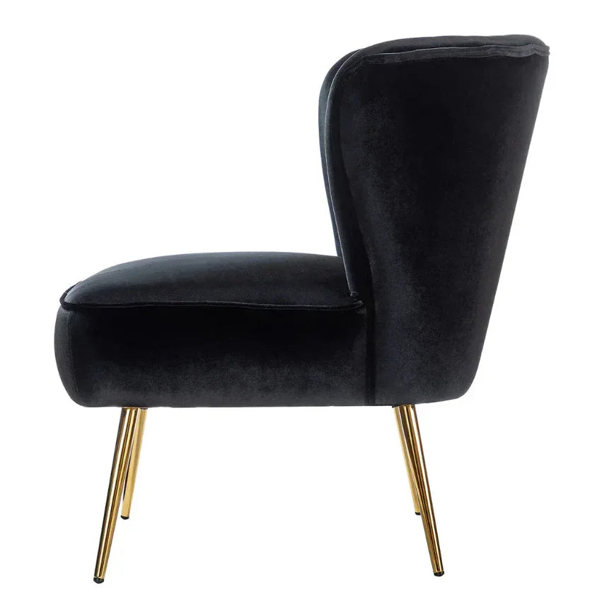 Classic Style Curved Black Velvet Accent Chair