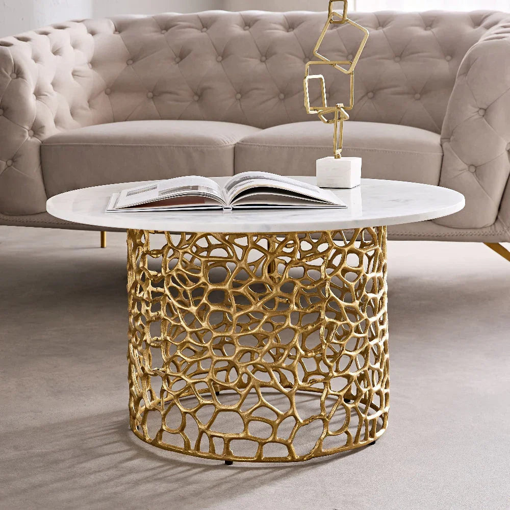 Dolce Marble Side Table | Designer Round End Table For Living Room |  Luxurious Teapoy Table