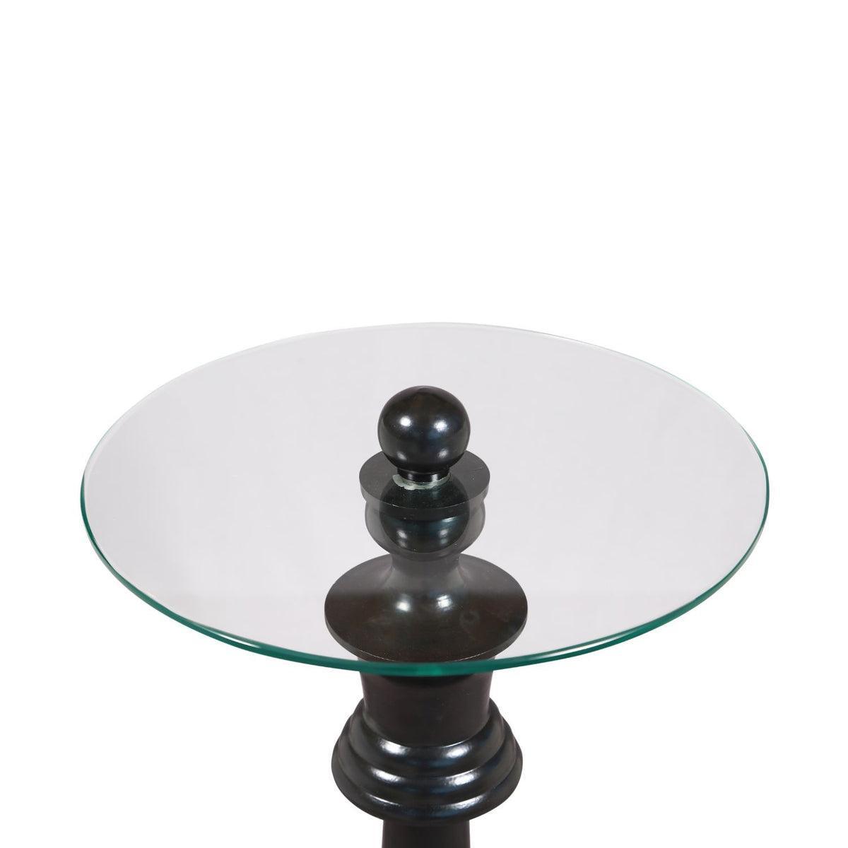Chess King Base Side Table with Glass Top | Designer Accent Table for Living Room | Tea Table | Decorative Corner Table