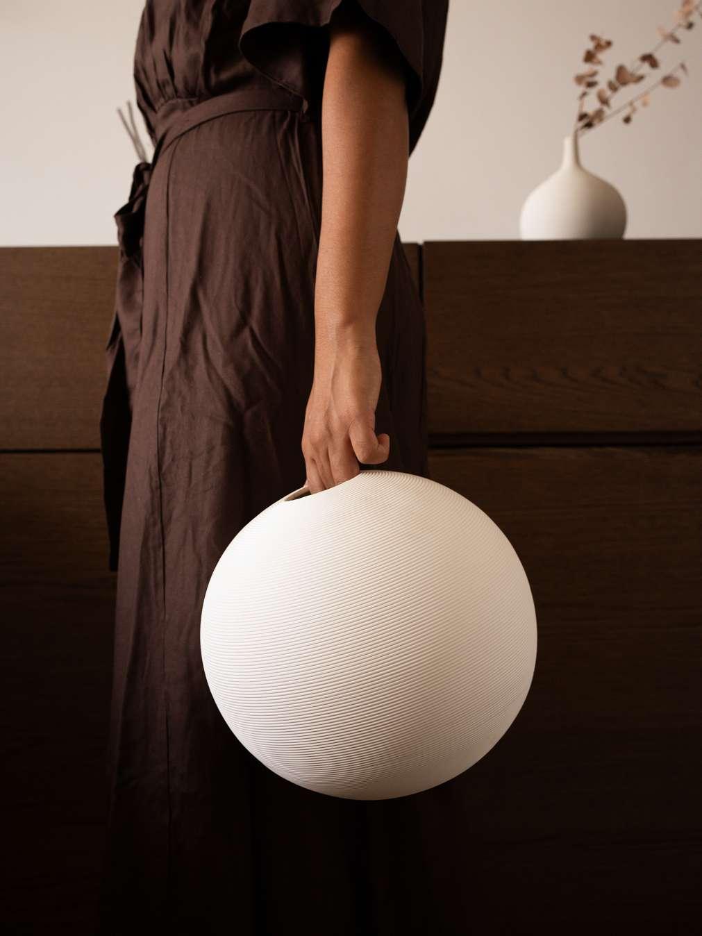 Moon Modern Round Ceramic Flower Vase for Tabletop & Centerpiece Decor | Minimalist Ceramic Home Décor Vase