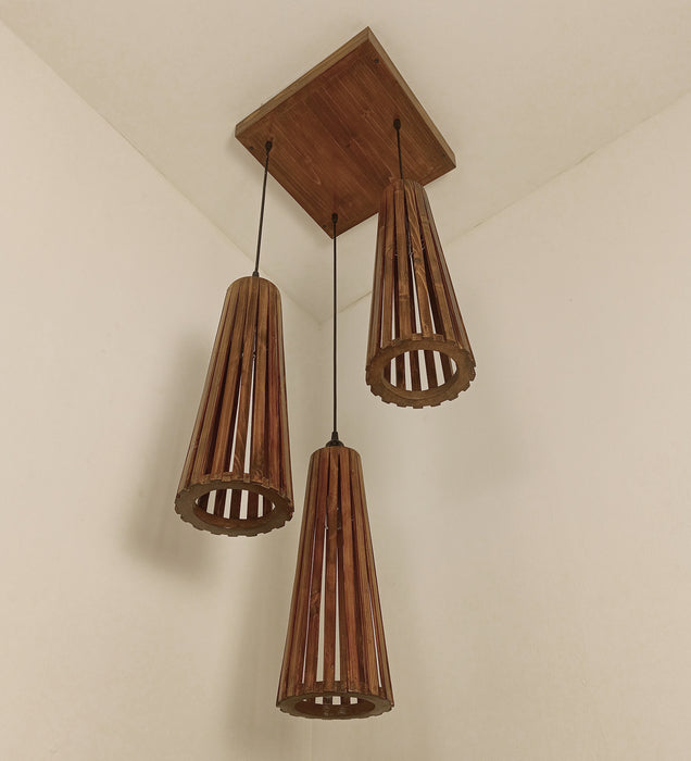 Billet Brown Wooden Cluster Hanging Light | Pendant Lights Lamps