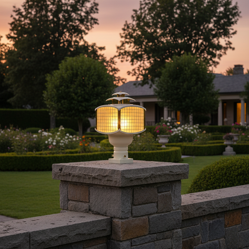 Retro Ivory and Gold Aluminum Gate Lamp