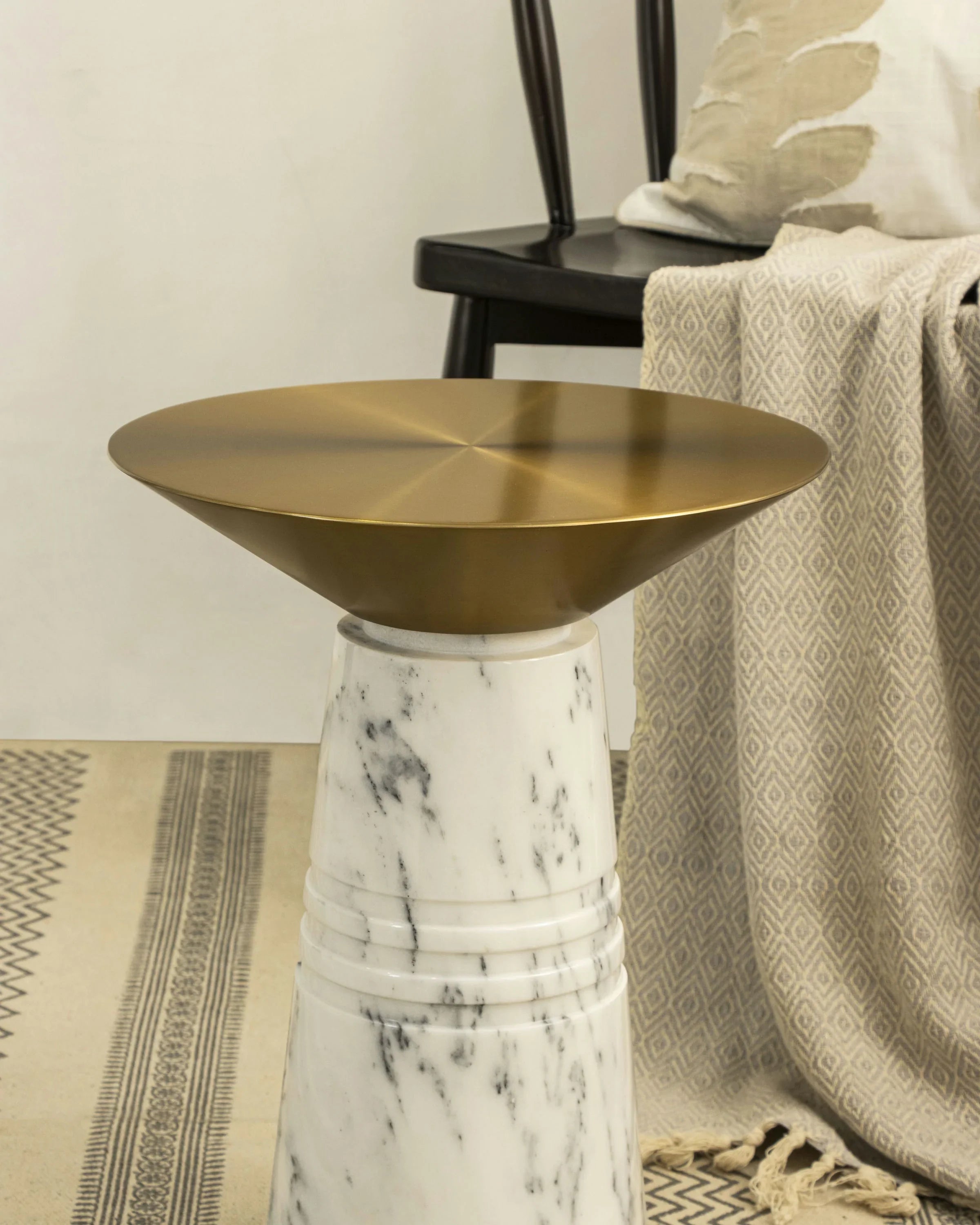 Ebb Marble Accent Table with White Marble Base | Modern Brass Side Table for Living Room