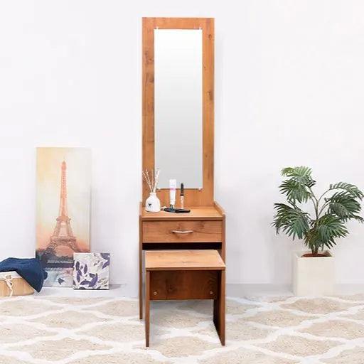 Minion Wooden Dressing Table with Mirror, Drawer & Stool | Modern Dressing Table with Storage