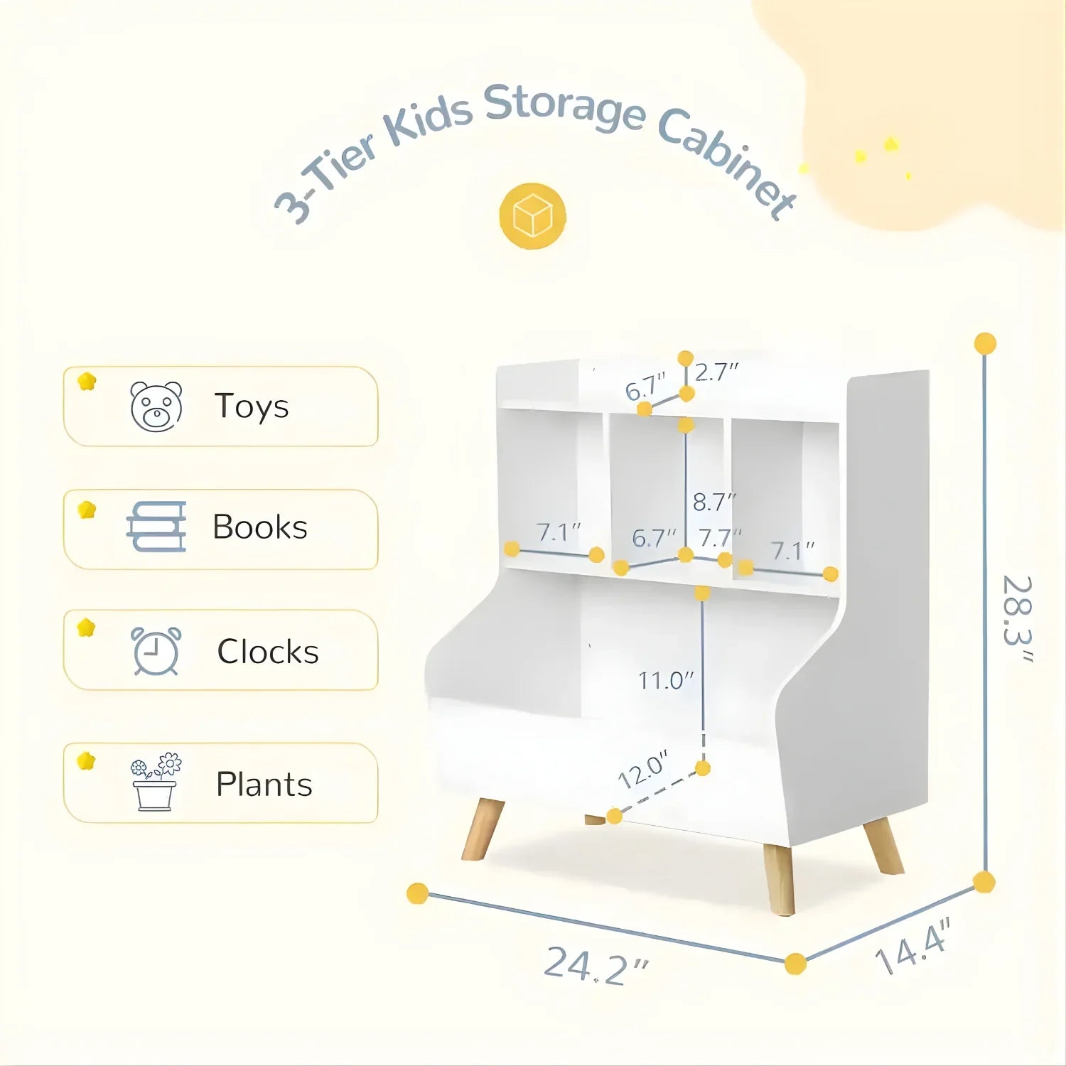 3-Tier Bookshelf Open Bookcase, for Baby Books Organizer