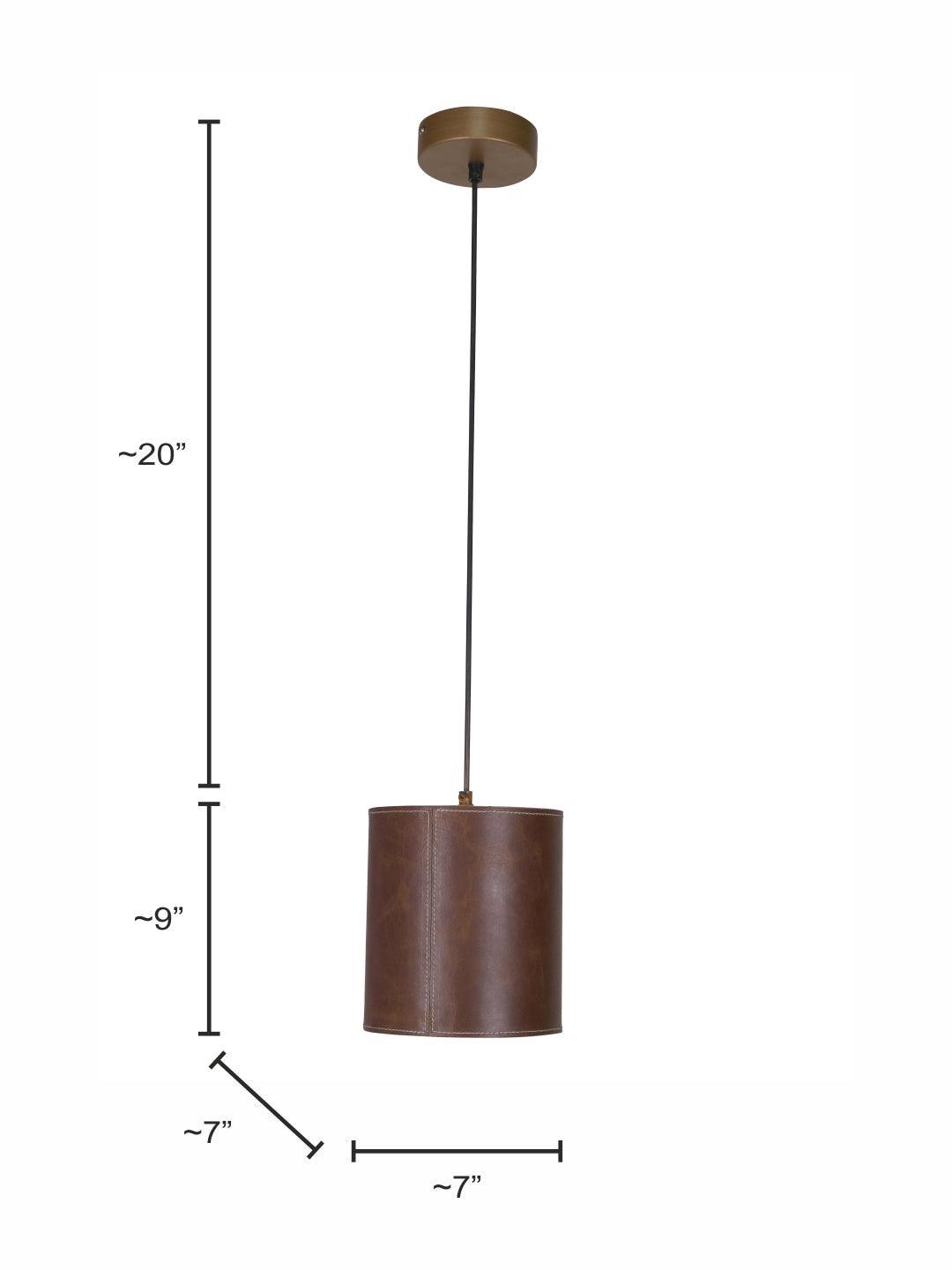 Contemporary Leather Brown Cylindrical Pendant Hanging Light Lamp
