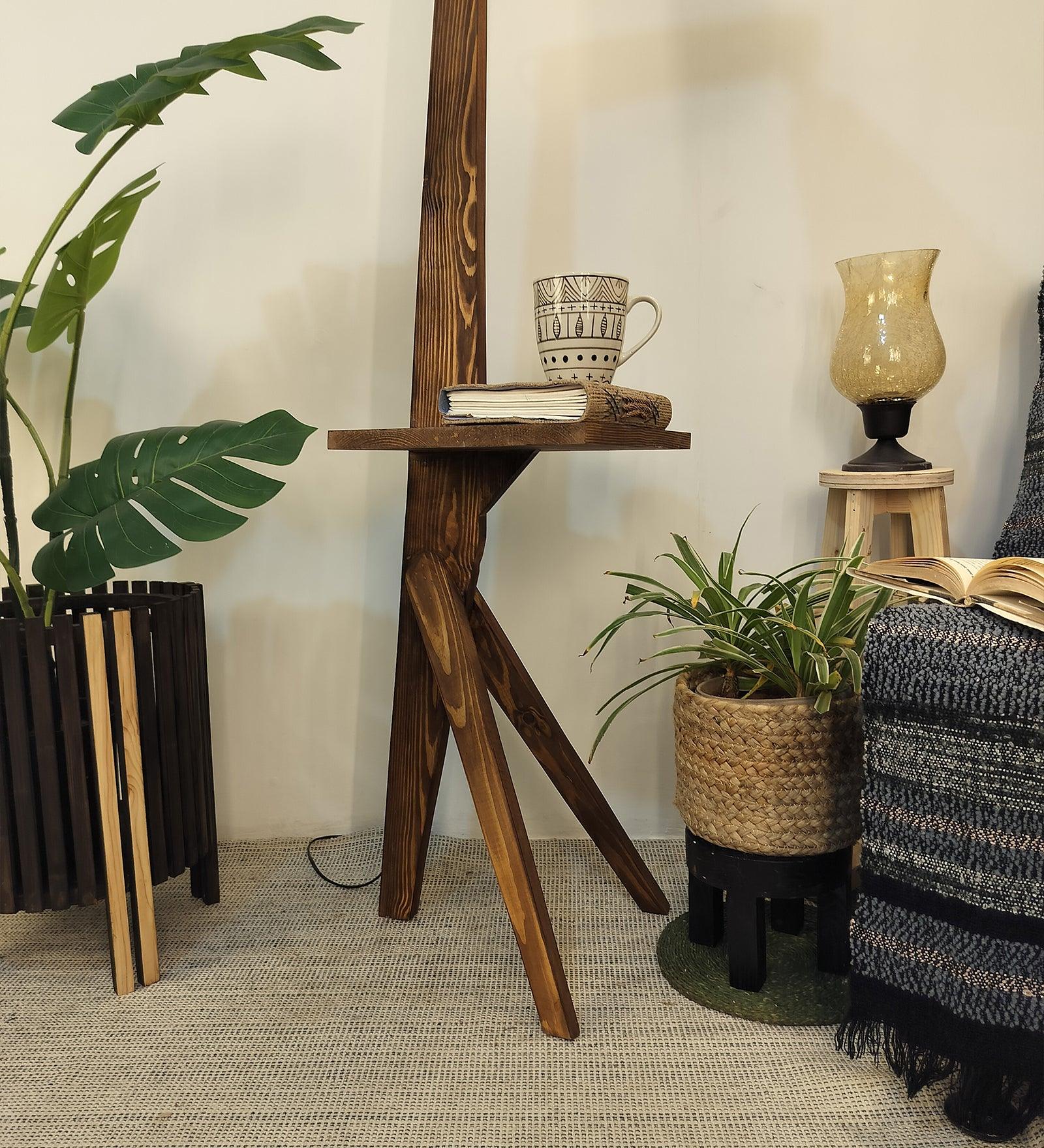 Hubert Wooden Floor Lamp with Brown Base and Jute Fabric Lampshade