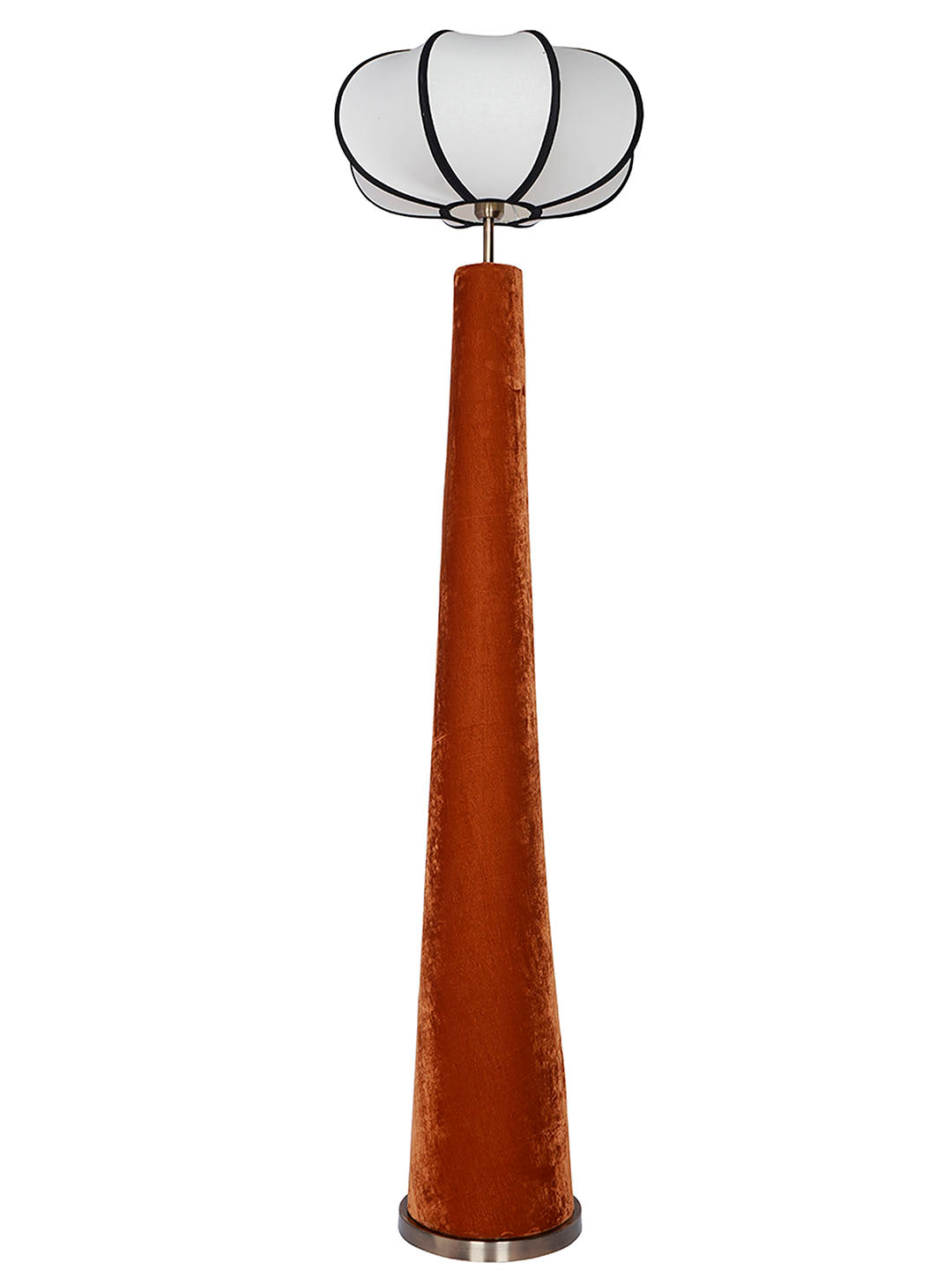 Modern Orange Velvet Conical Floor Lamp
  with Ivory Pumpkin Shade