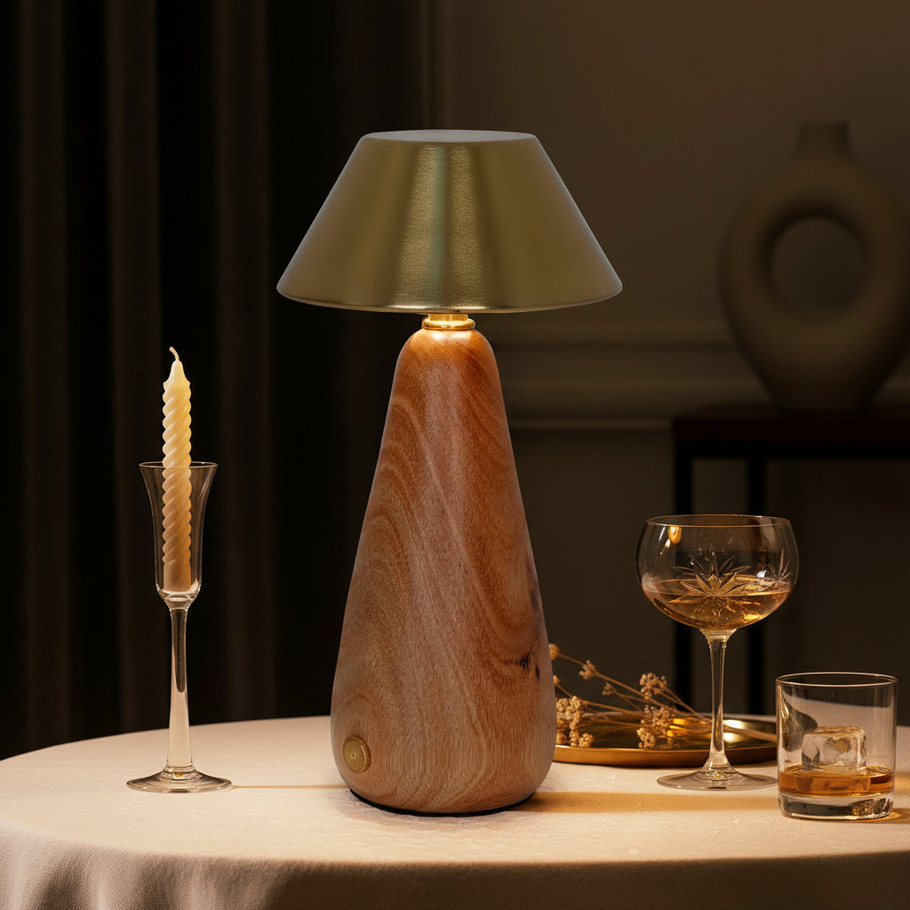 Modern Dimmable Rechargeable LED Table Lamp in Metal & Wood