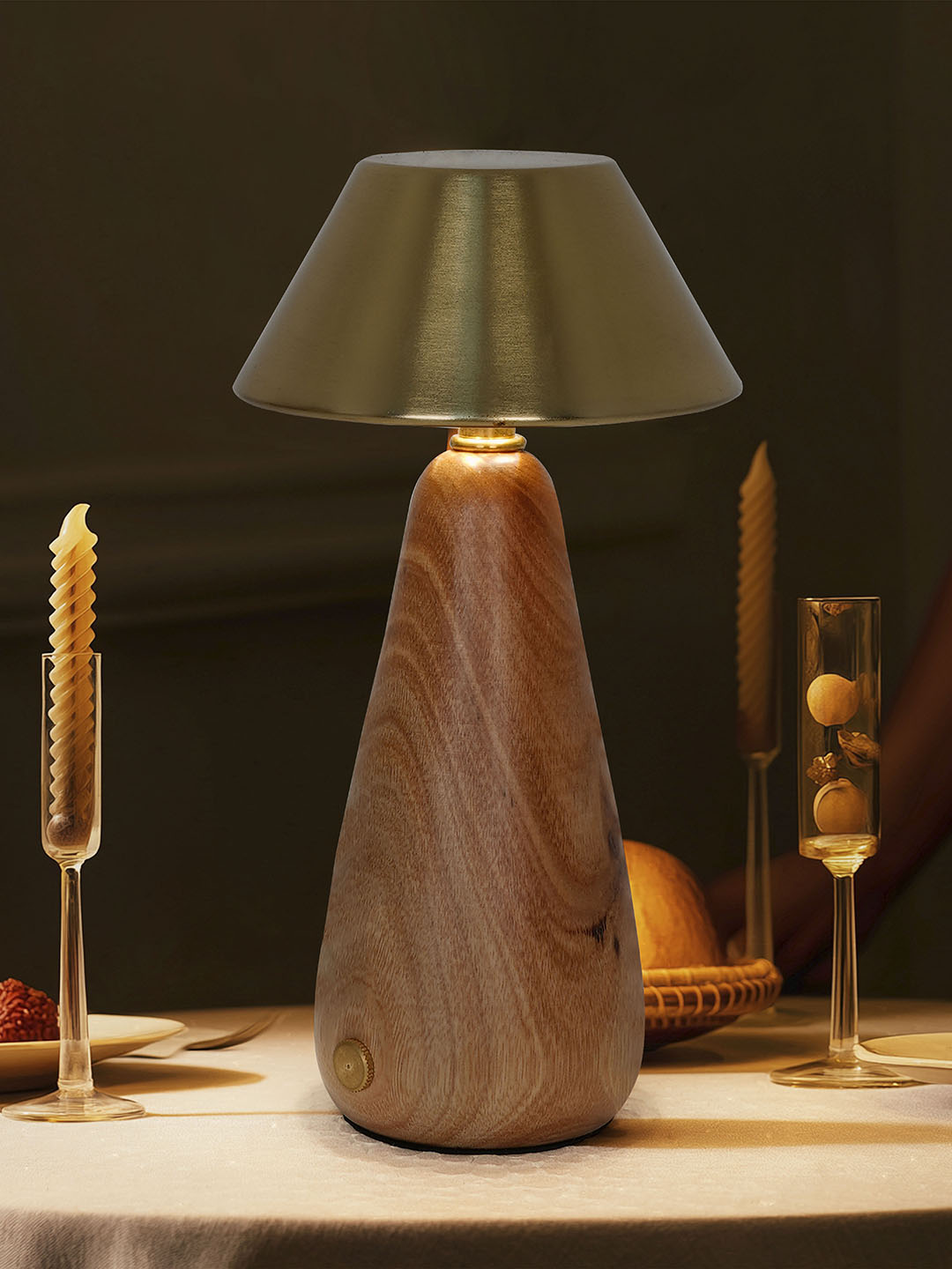 Modern Dimmable Rechargeable LED Table Lamp in Metal & Wood