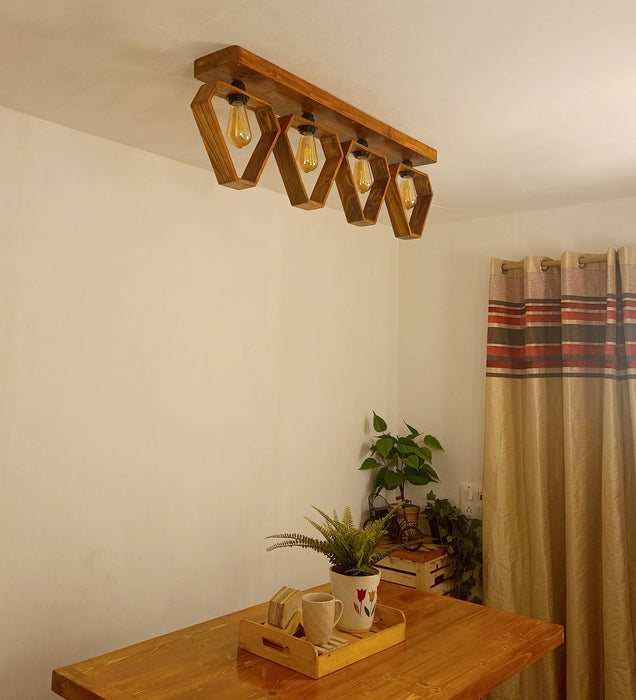 Hexad Brown Wooden 4 Series Ceiling Light