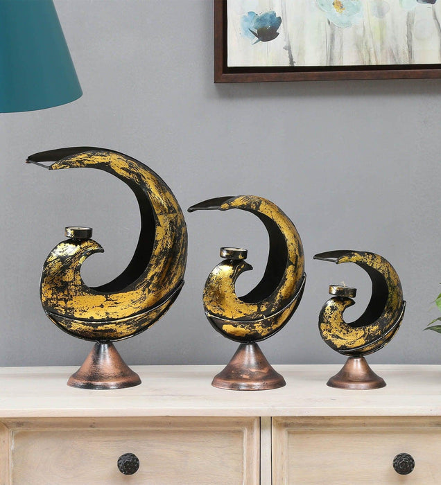 Gold Metal Tea Light Holder Figurine - Set of 3