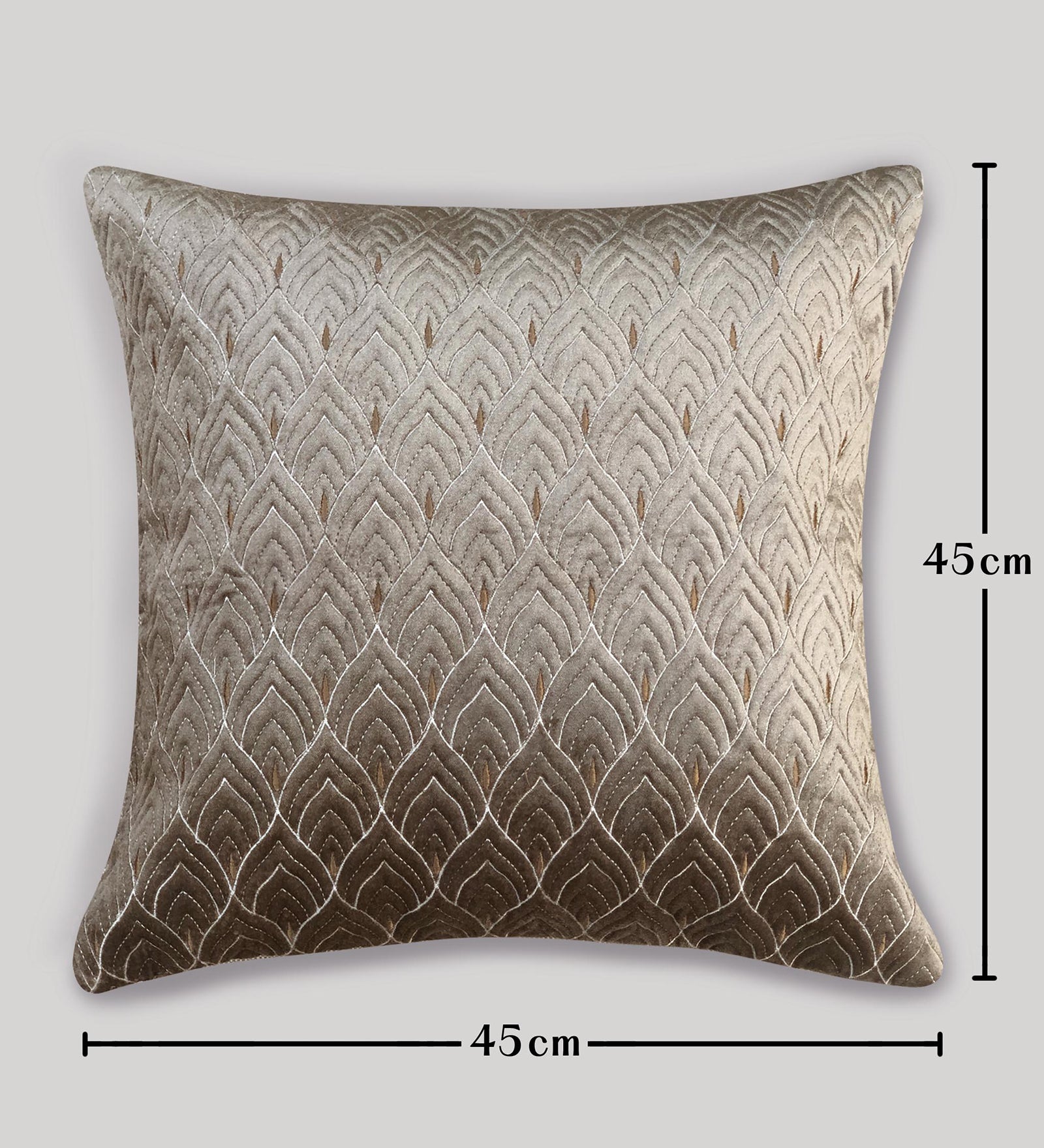 Mayur Jaal Embroidered Quilted Cushion Covers - Beige, 18 x 18