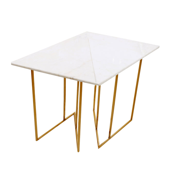 Marbled Steel Triangle Nesting Tables In Shiny Gold Nickel Finish 2 Pcs Set